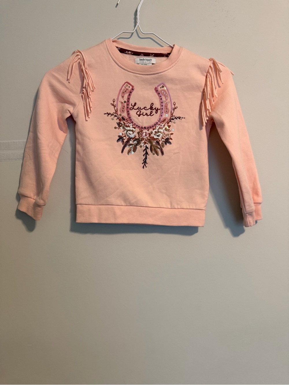 Haute Hippie Pink Fringe Horseshoe Sweatshirt